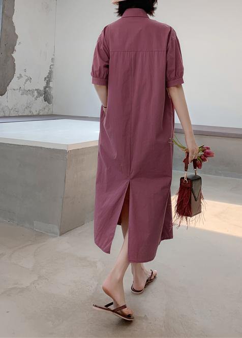 French purple cotton dresses lapel collar Maxi summer Dresses - bagstylebliss