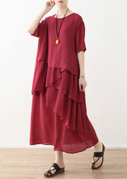 French red linen cotton dresses Omychic Tutorials asymmetric Robe summer Dresses - bagstylebliss