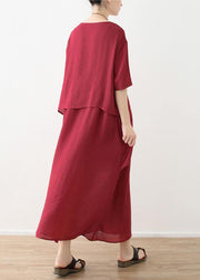 French red linen cotton dresses Omychic Tutorials asymmetric Robe summer Dresses - bagstylebliss