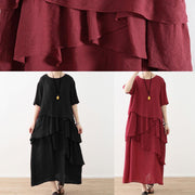 French red linen cotton dresses Omychic Tutorials asymmetric Robe summer Dresses - bagstylebliss