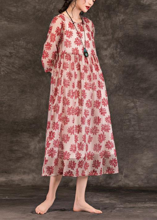 French red print dresses o neck patchwork summer Dresses - bagstylebliss