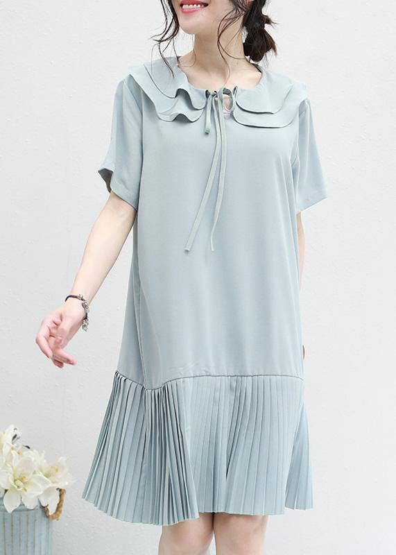 French ruffles Chiffon Tunic Runway light blue Dresses summer - bagstylebliss