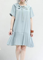 French ruffles Chiffon Tunic Runway light blue Dresses summer - bagstylebliss