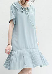 French ruffles Chiffon Tunic Runway light blue Dresses summer - bagstylebliss