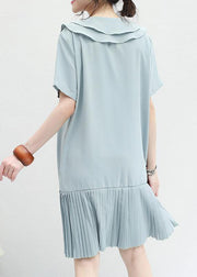 French ruffles Chiffon Tunic Runway light blue Dresses summer - bagstylebliss