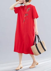 French short cotton Tunic Outfits red long Dresses summer - bagstylebliss