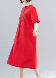 French short cotton Tunic Outfits red long Dresses summer - bagstylebliss