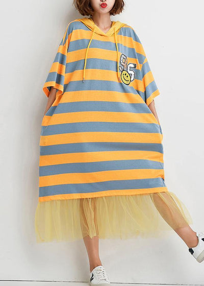 French striped Cotton outfit patchwork tulle baggy summer Dress - bagstylebliss