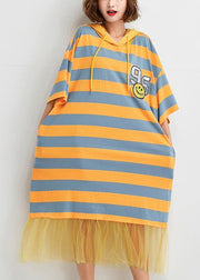 French striped Cotton outfit patchwork tulle baggy summer Dress - bagstylebliss