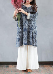 French v neck long sleeve fall tunic pattern Tutorials blue print Dress - bagstylebliss