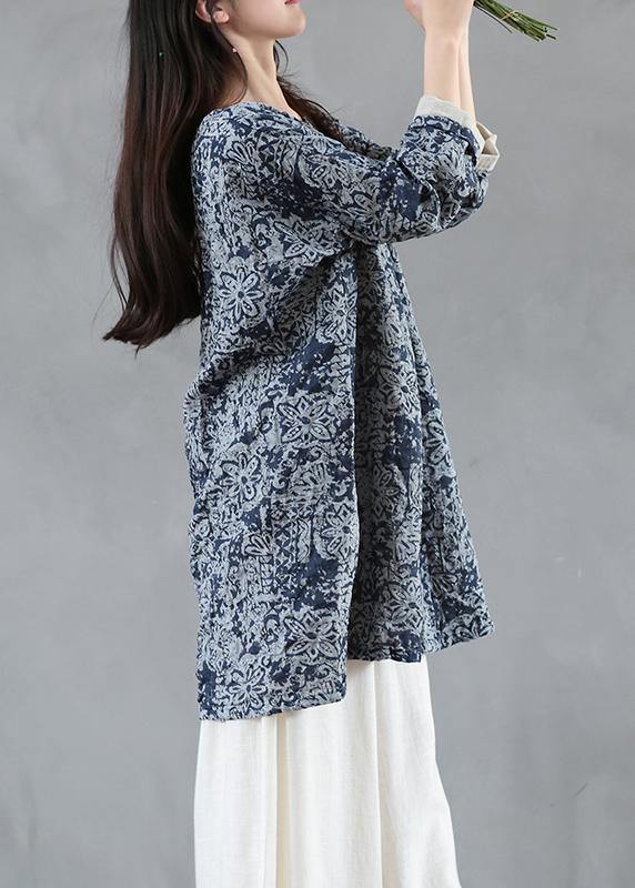 French v neck long sleeve fall tunic pattern Tutorials blue print Dress - bagstylebliss