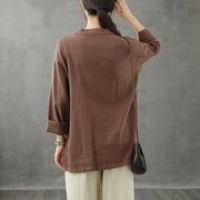 French v neck pockets blouses for women Work Outfits chocolate tops - bagstylebliss