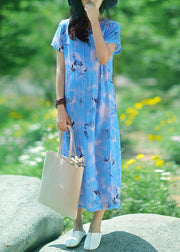 French v neck side open linen dresses Fashion Ideas sky blue Dresses summer - bagstylebliss