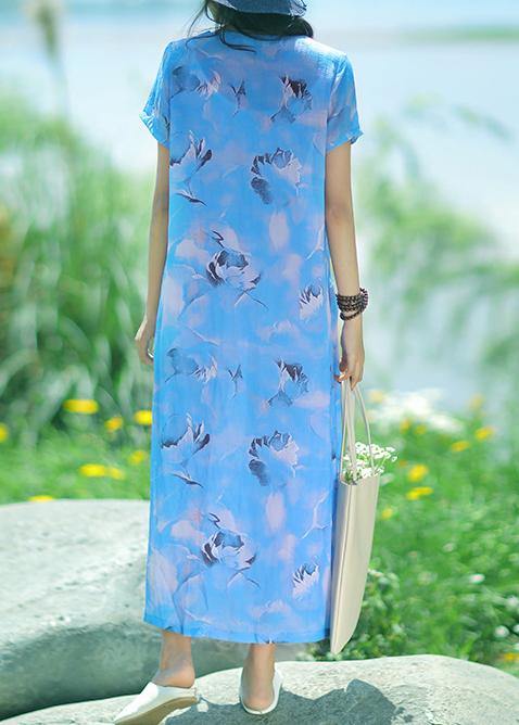 French v neck side open linen dresses Fashion Ideas sky blue Dresses summer - bagstylebliss