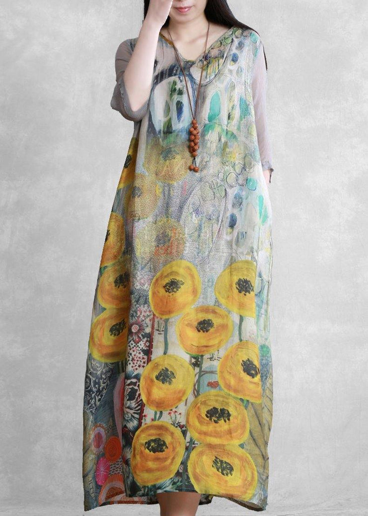 French v neck tie waist  clothes Photography yellow print Dress - bagstylebliss