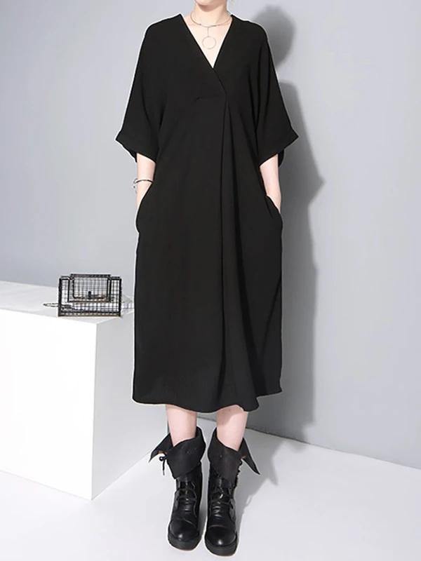 French v neck tie waist cotton clothes For Women Neckline black Robe Dresses - bagstylebliss