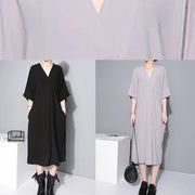 French v neck tie waist cotton clothes For Women Neckline black Robe Dresses - bagstylebliss