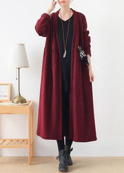 French v neck Cinched Plus Size clothes For Women burgundy box women coats - bagstylebliss