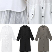 French white cotton shirt dress pattern pockets patchwork Maxi lapel Dress - bagstylebliss