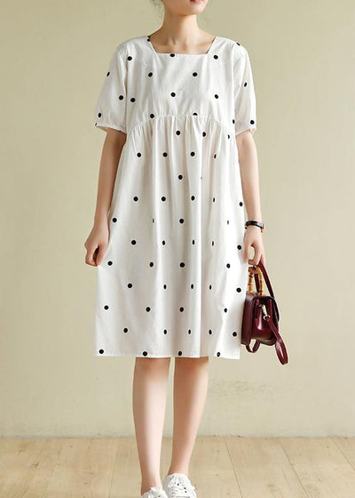 French white dotted clothes Women Square Collar shift Dresses - bagstylebliss