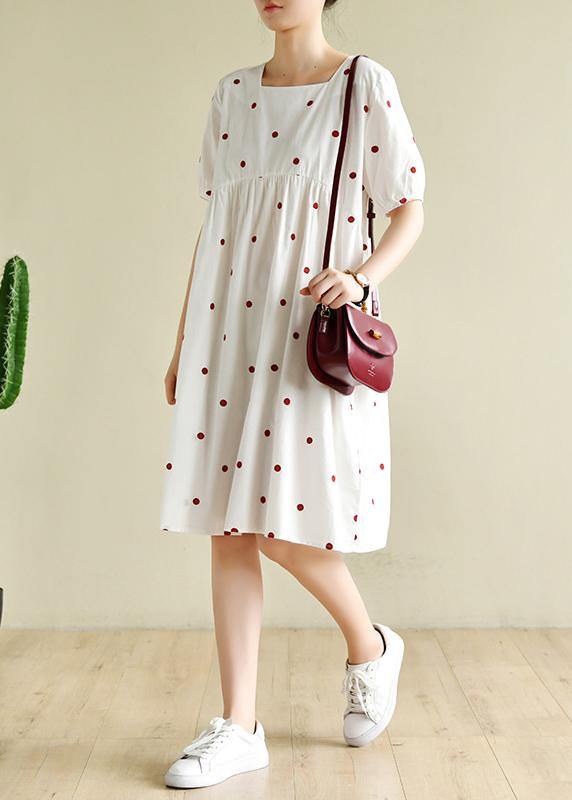 French white dotted clothes Women Square Collar shift Dresses - bagstylebliss
