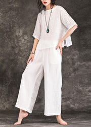 French white linen blouses for women o neck half sleeve Art summer shirts - bagstylebliss