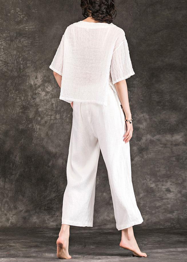 French white linen blouses for women o neck half sleeve Art summer shirts - bagstylebliss