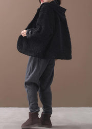 French winter Plus Size patchwork hooded clothes black coat - bagstylebliss