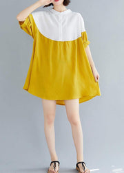 French yellow chiffon dresses Women Fashion o neck patchwork Traveling Summer Dresses - bagstylebliss