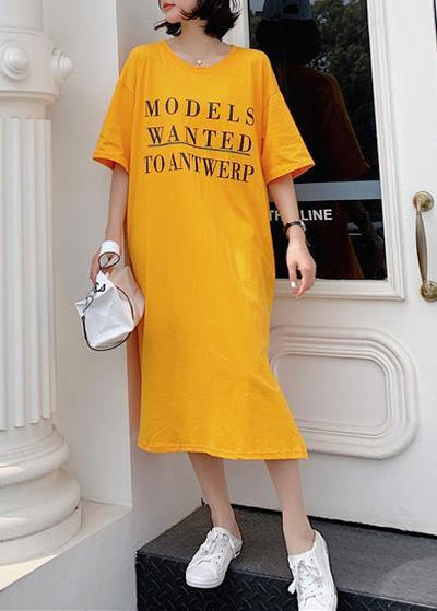 French yellow cotton tunic dress side open Robe summer Dresses - bagstylebliss