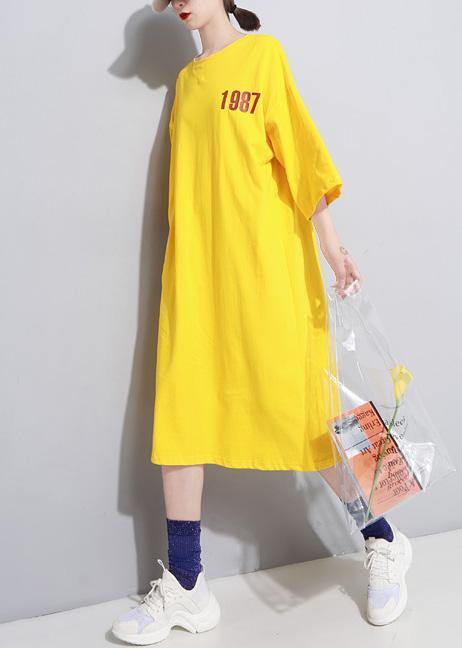 French yellow linen Long Shirts o neck cotton robes summer Dress - bagstylebliss