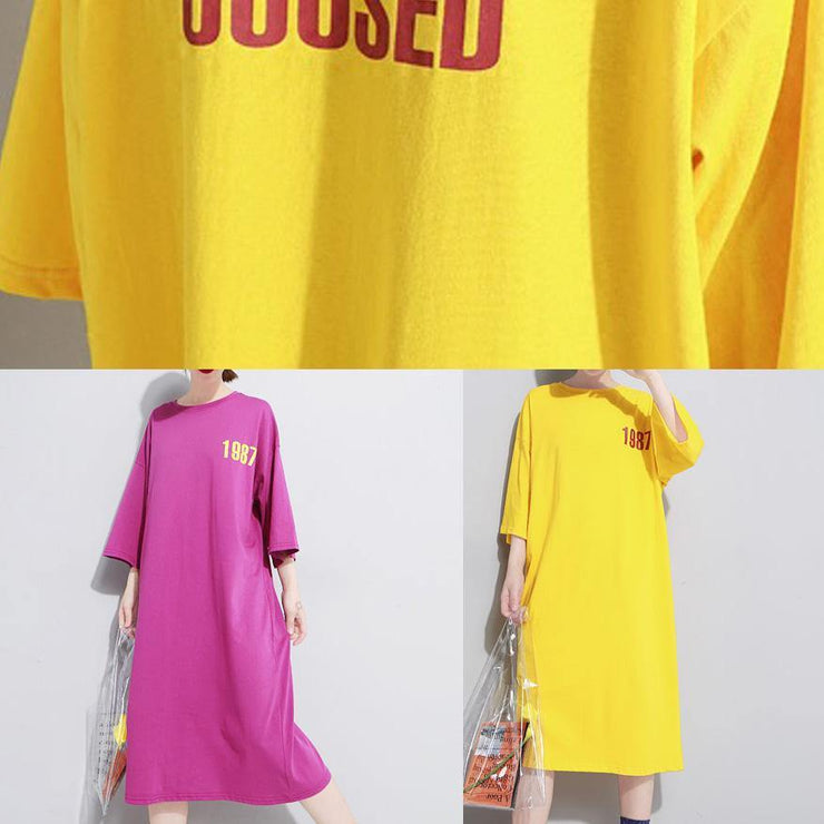 French yellow linen Long Shirts o neck cotton robes summer Dress - bagstylebliss