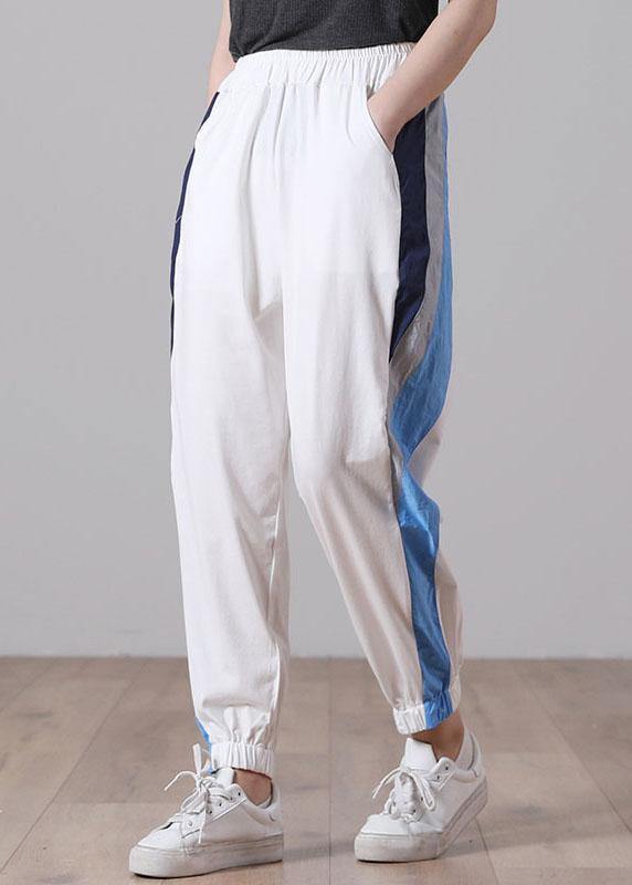 French White Patchwork Sports  Pants Trousers Cotton - bagstylebliss