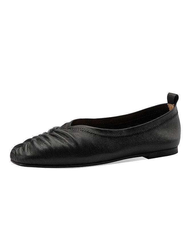 Genuine Leather Black Pointed Toe Flat Shoes For Women - bagstylebliss