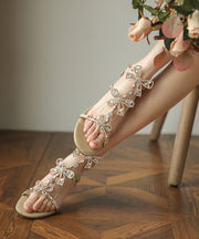 Gold Sandals Chunky Comfortable Splicing Peep Toe Zircon Bow