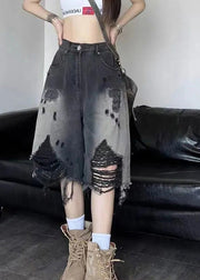 Gradient Color Black Patchwork High Waist Denim Shorts Summer