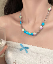 Gradient Color Blue Aloy Beading Graduated Bead Necklace