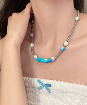 Gradient Color Blue Aloy Beading Graduated Bead Necklace