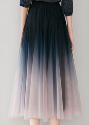 Gradient Color Blue Pink Colour Elastic Waist Tulle A Line Skirts Fall