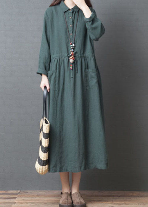 Green Button Dresses Peter Pan Collar Spring