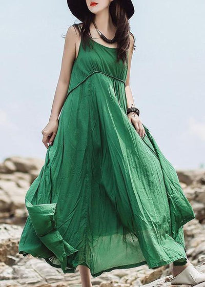 Green Chic cotton clothes fine Summer Solid Color Double Layer Hem Dress - bagstylebliss