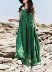 Green Chic cotton clothes fine Summer Solid Color Double Layer Hem Dress - bagstylebliss