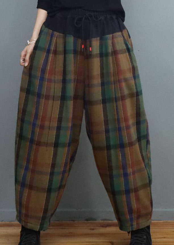 Green Coffee Plaid Patchwork Feine Baumwolle Gefüllte Hose Winter