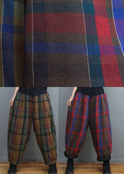 Green Coffee Plaid Patchwork Feine Baumwolle Gefüllte Hose Winter