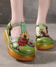 Green Cowhide Leather Buckle Strap Platform Sandals - bagstylebliss