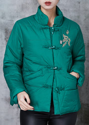 Green Duck Down Down Coat Embroideried Chinese Button Spring