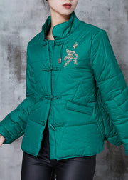 Green Duck Down Down Coat Embroideried Chinese Button Spring