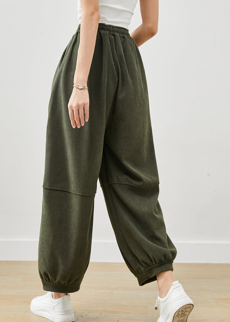 Green Loose Corduroy Harem Pants Elastic Waist Winter