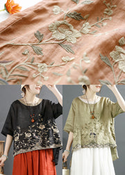 Green Low High Design Linen Shirts Embroidered Summer