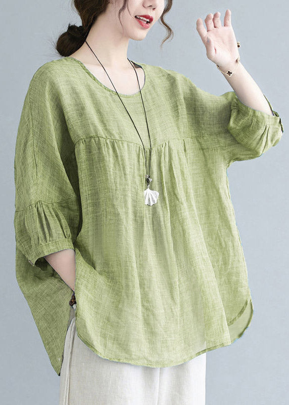 Grüne O-Neck-Patchwork-zerknitterte obere halbe Hülse